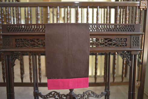 Multicolor Hemstitch Guest Towel Fudge with Fuchsia border